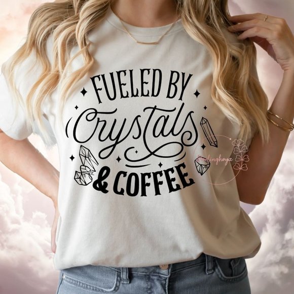 Darlinghoya Tops - Fueled by Crystals and Coffee Unisex Short Sleeve Graphic T-Shirt - Sand